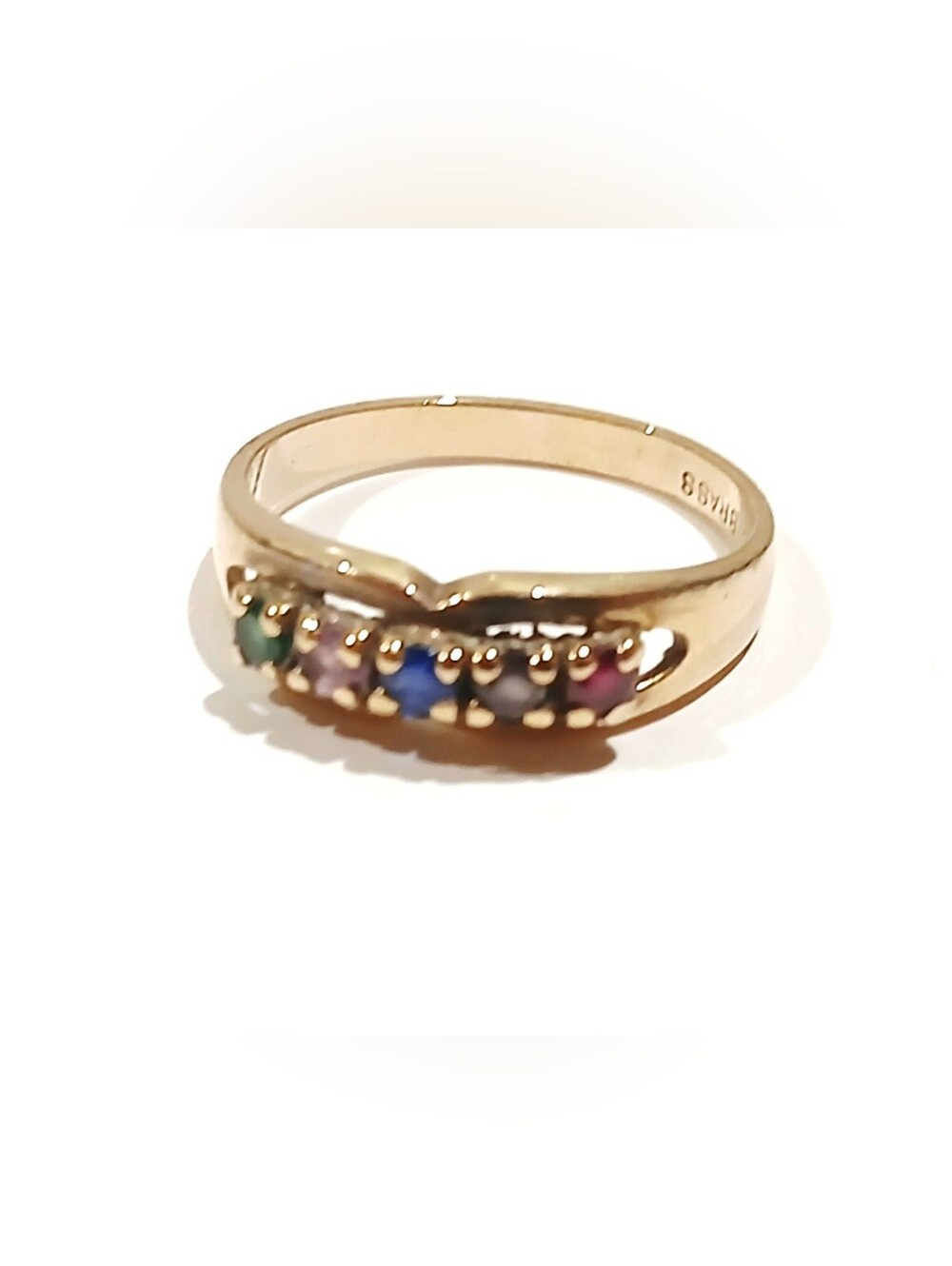 Brass Multicolor Gemstone Band Ring - Women Jewelry